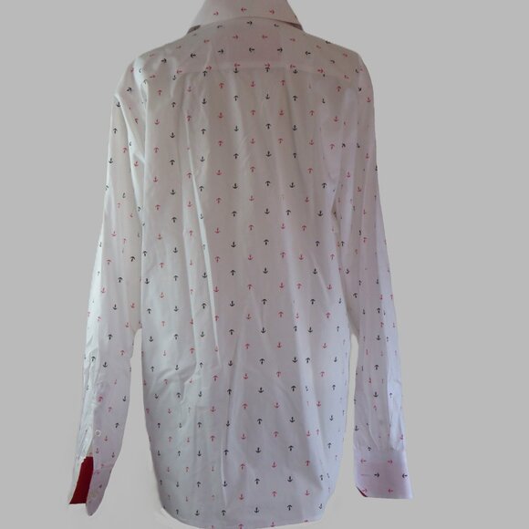 Suslo Couture White with Anchor Print Button-Up Slim Fit Shirt Size XL (C1002) - Picture 5 of 7